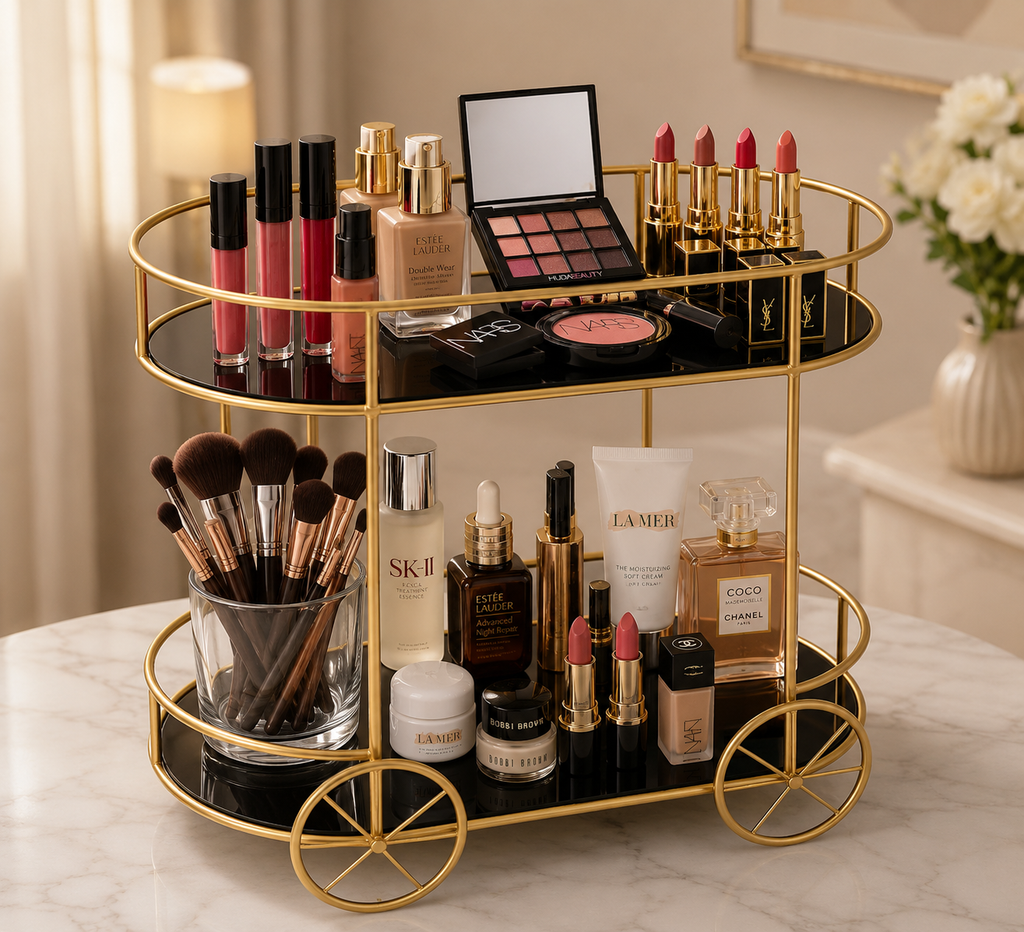 2-Tier Trolley Shape Cosmetics & Food Display Stand