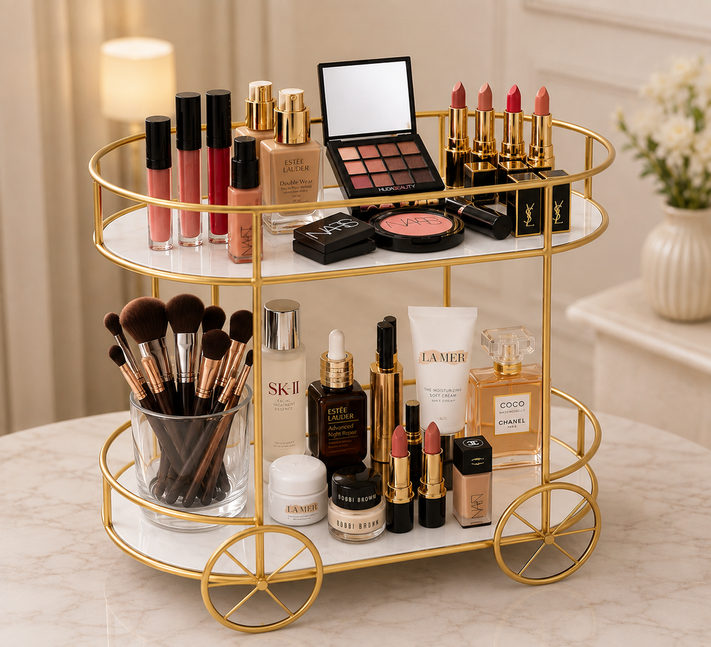 2-Tier Trolley Shape Cosmetics & Food Display Stand