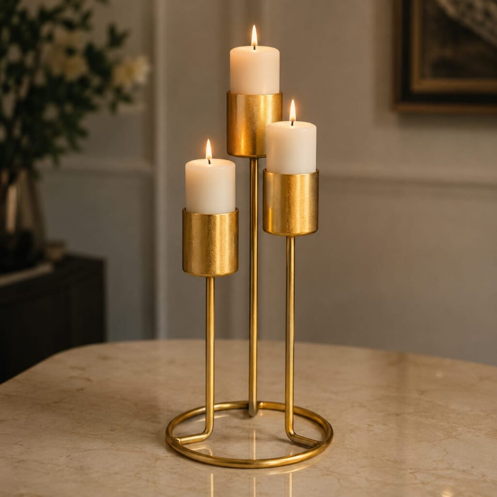 Elegant Metal Candle Holder Stand - Decorative Tabletop Centerpiece for Home Decor