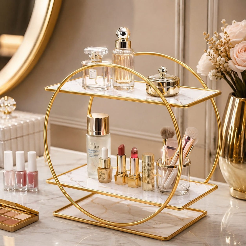 Aizal Store Luxury 2-Tier Bathroom Organizer Shelf | Countertop Storage Rack for Toiletries & Skincare