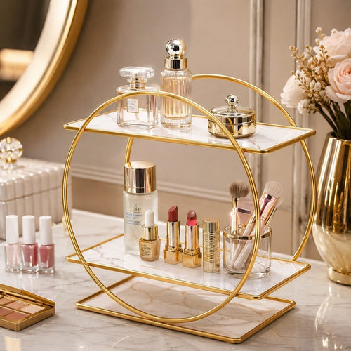 Aizal Store Luxury 2-Tier Bathroom Organizer Shelf | Countertop Storage Rack for Toiletries & Skincare