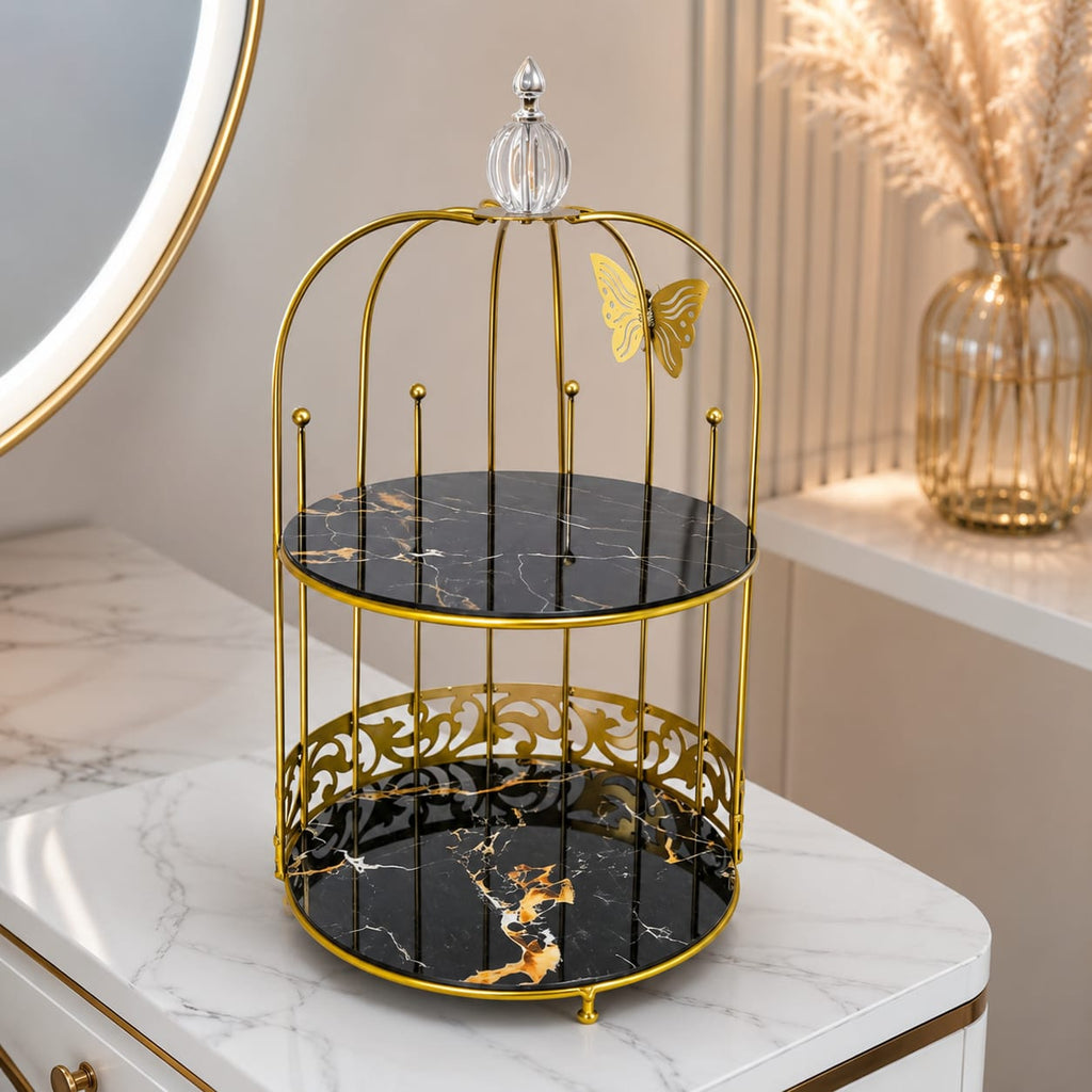 Butterfly 2 Layers Vanity Cage Organizer - Luxury Gold Makeup & Perfume Storage Stand