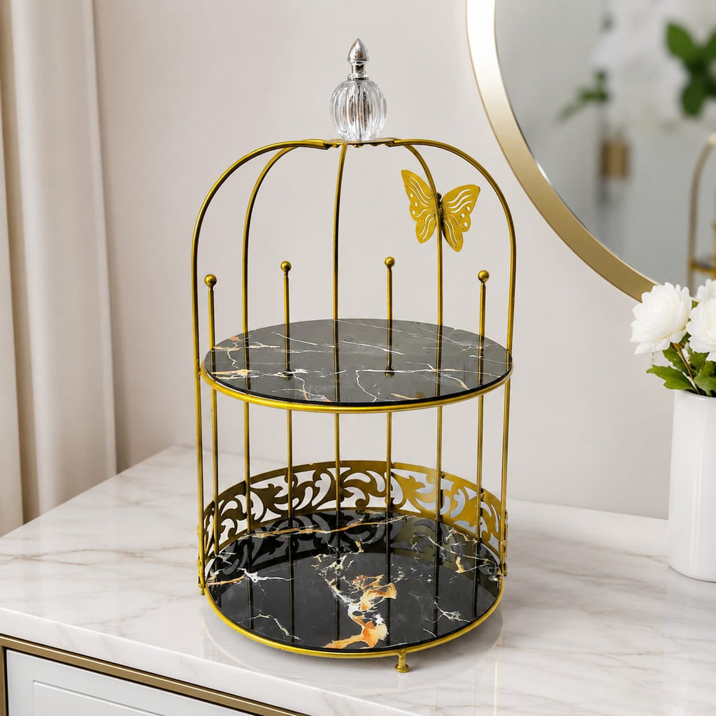 Butterfly 2 Layers Vanity Cage Organizer - Luxury Gold Makeup & Perfume Storage Stand