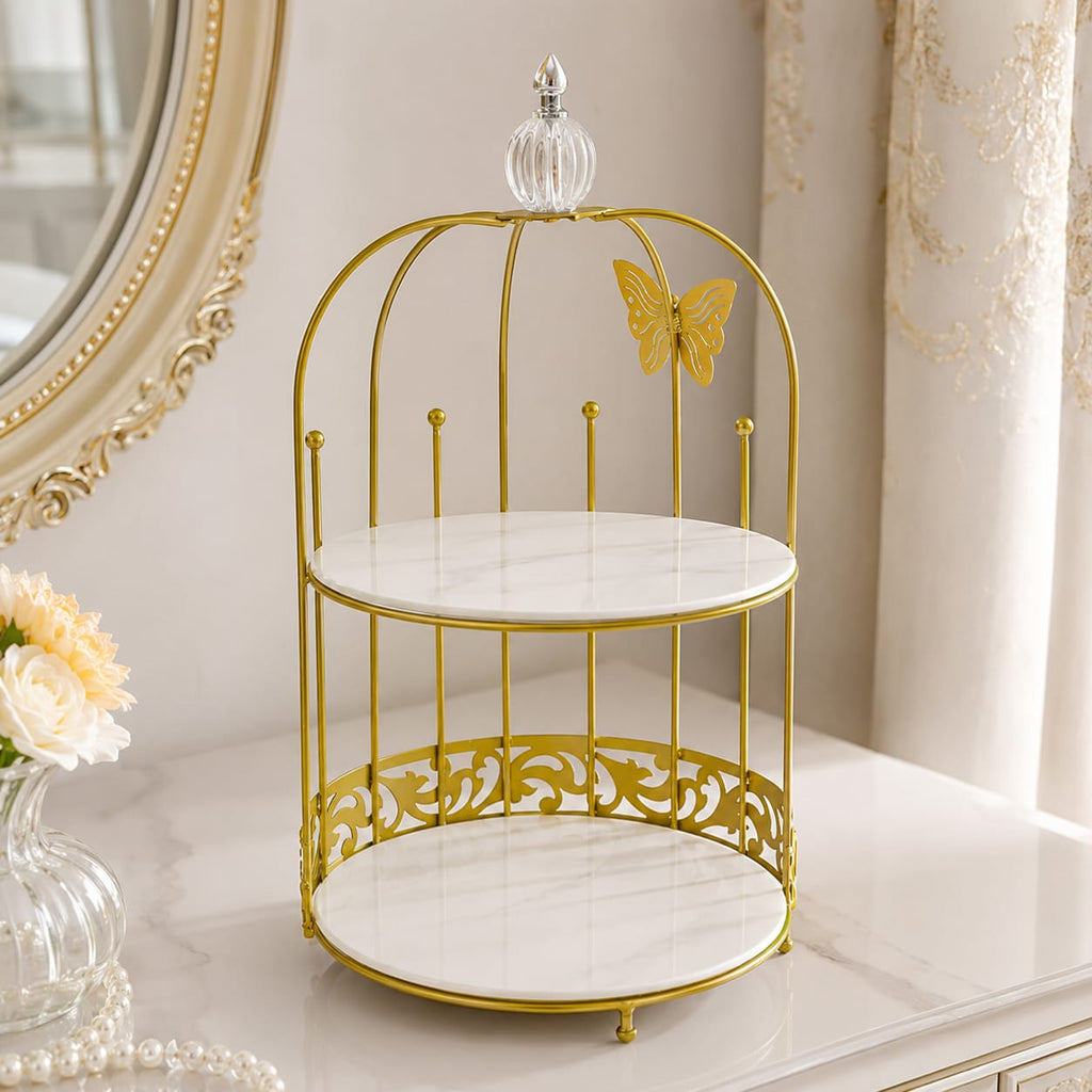 Butterfly 2 Layers Vanity Cage Organizer - Luxury Gold Makeup & Perfume Storage Stand
