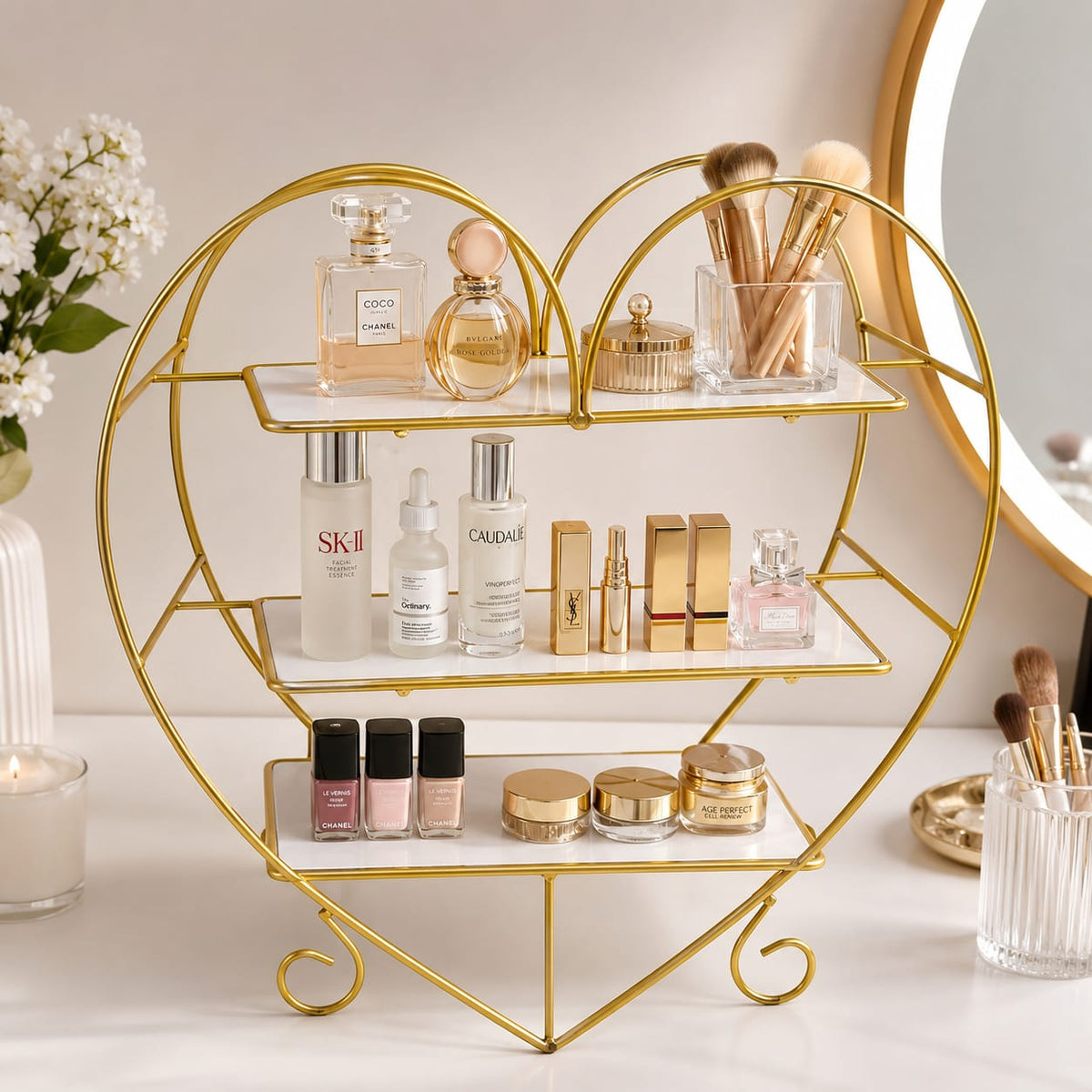 Aizal Heart Shape 3 Layers Cosmetics & Food Organizer