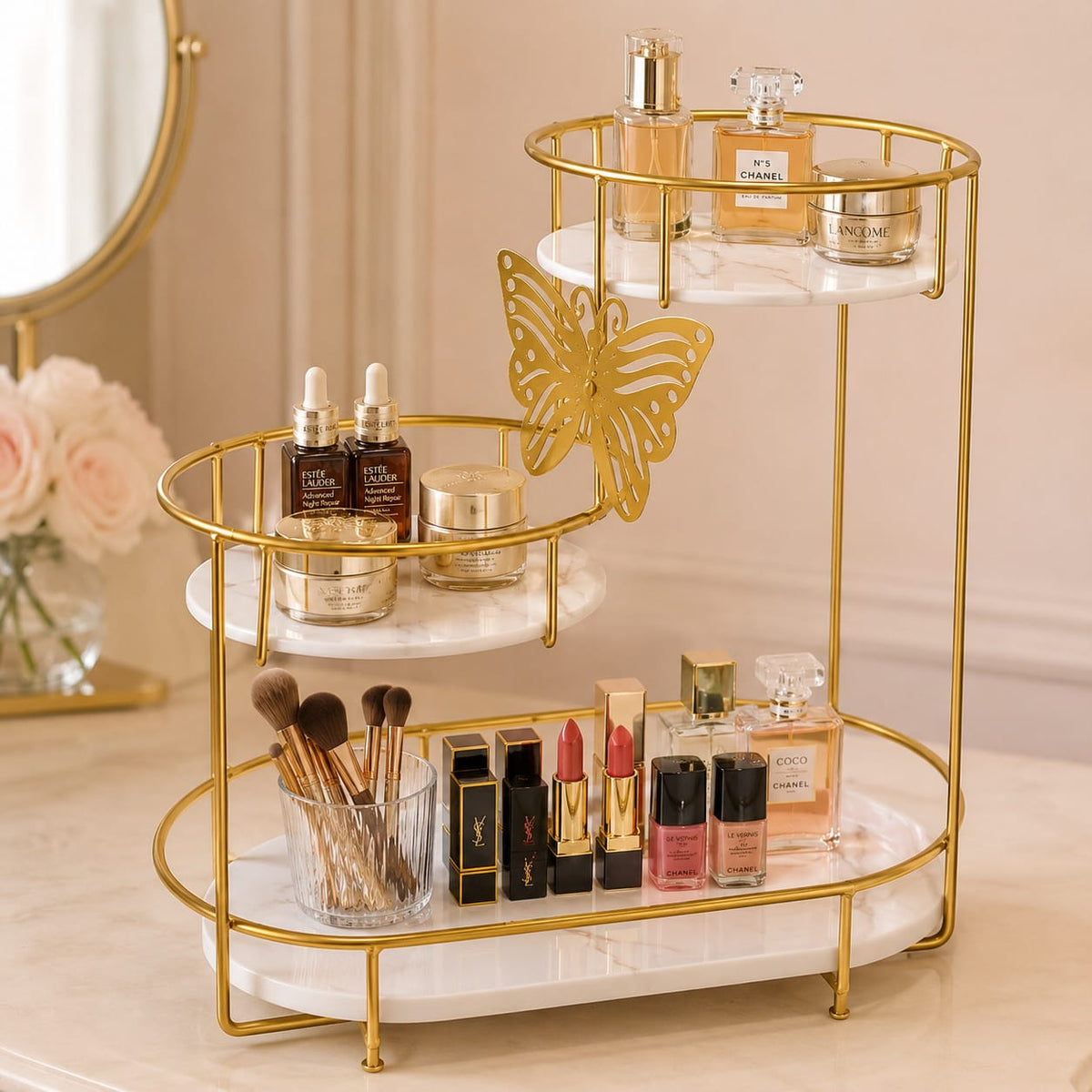 Aizal 3 Tier Butterfly Luxury Organizer – Elegant Makeup, Perfume & Skincare Storage Rack