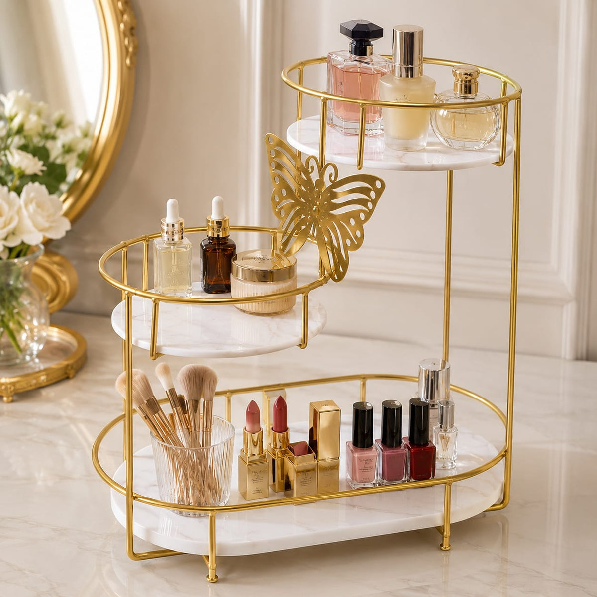 Aizal 3 Tier Butterfly Luxury Organizer – Elegant Makeup, Perfume & Skincare Storage Rack
