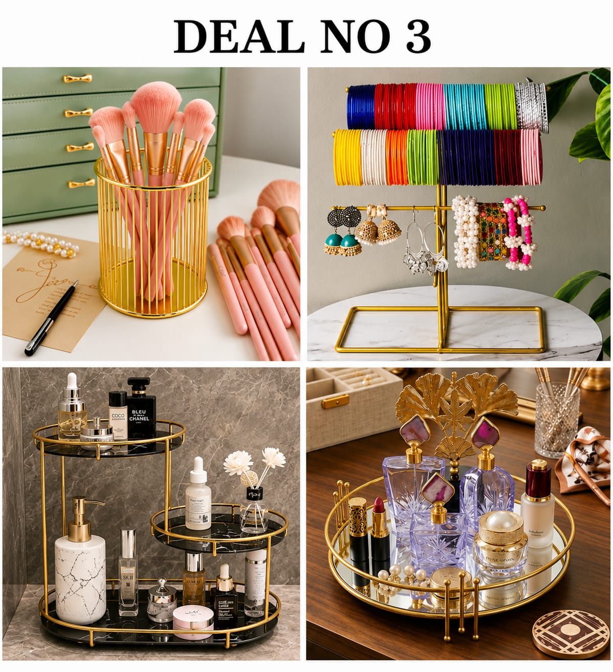 Aizal Store Deal No. 3 – Trendy 4 Articles Home & Vanity Organizer Set