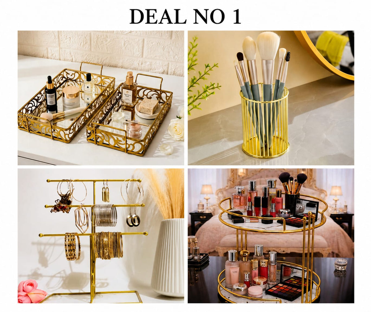 Aizal Deal No.1 – Set of 5 Home & Beauty Organizer Articles | Elegant Decorative Storage Collection