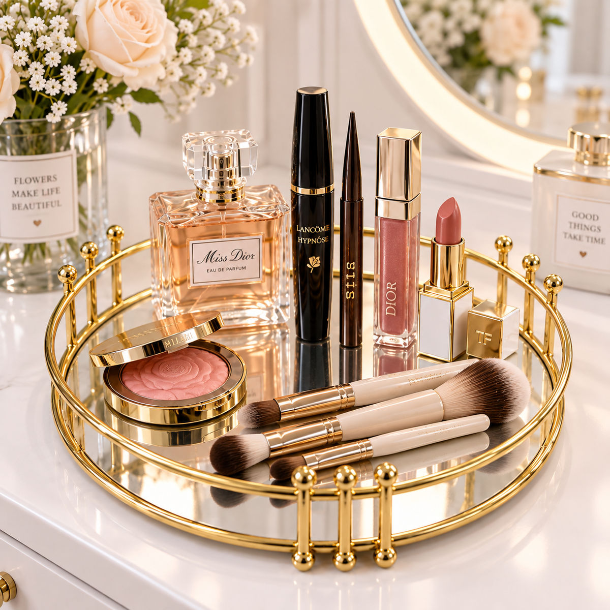 Luxury Golden Marble Cosmetic Organizer Tray