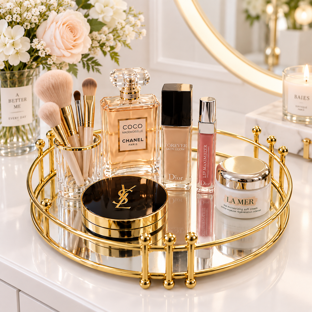 Luxury Golden Marble Cosmetic Organizer Tray