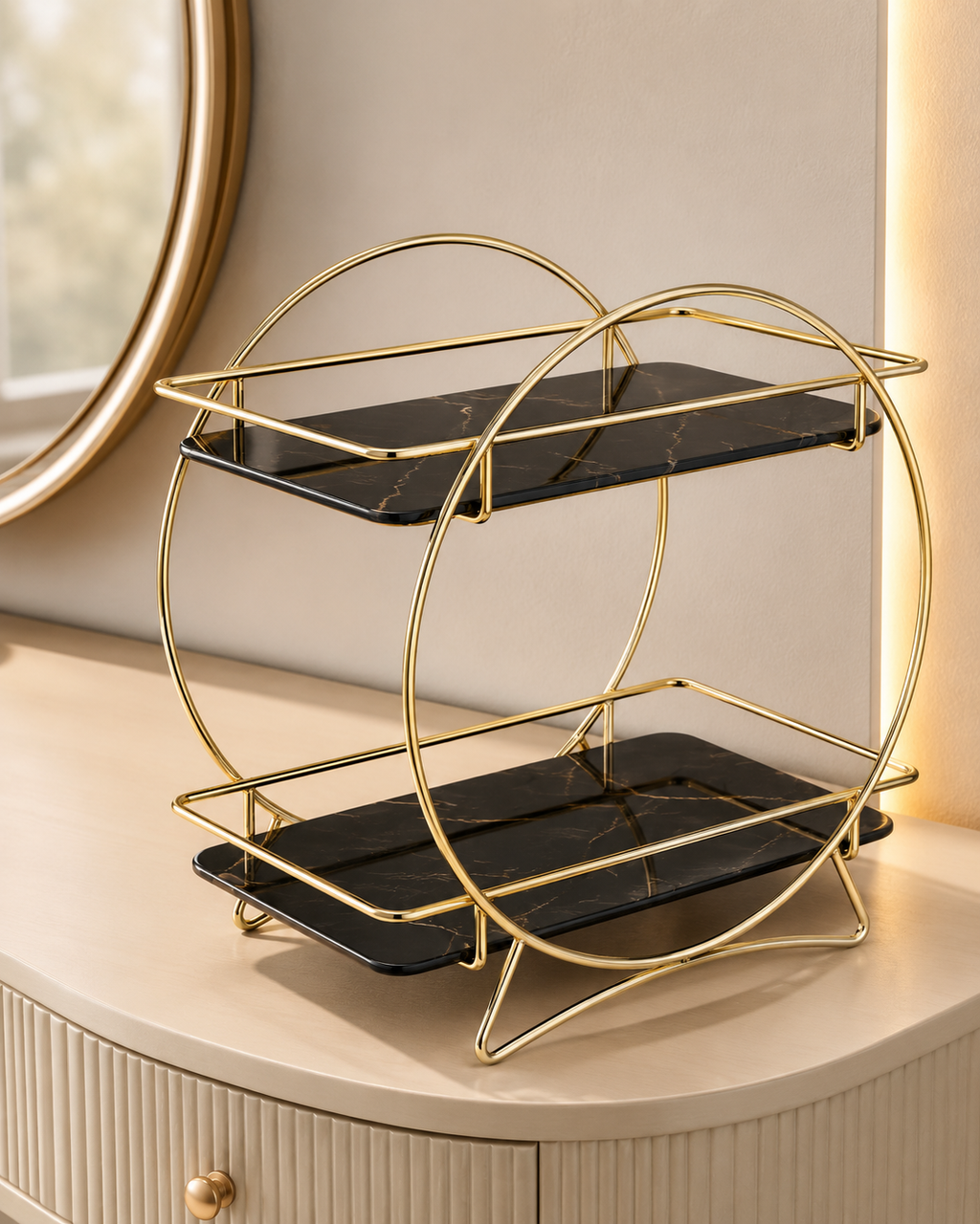Luxury 2-Tier Gold Makeup & Skincare Organizer Rack for Bathroom Countertop