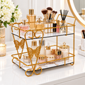 Luxury 2-Tier Golden Butterfly Cosmetic Organizer with Marble Style Trays