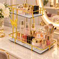 Luxury 2-Tier Golden Cosmetic Organizer Stand with Marble Trays – Makeup & Perfume Storage Rack