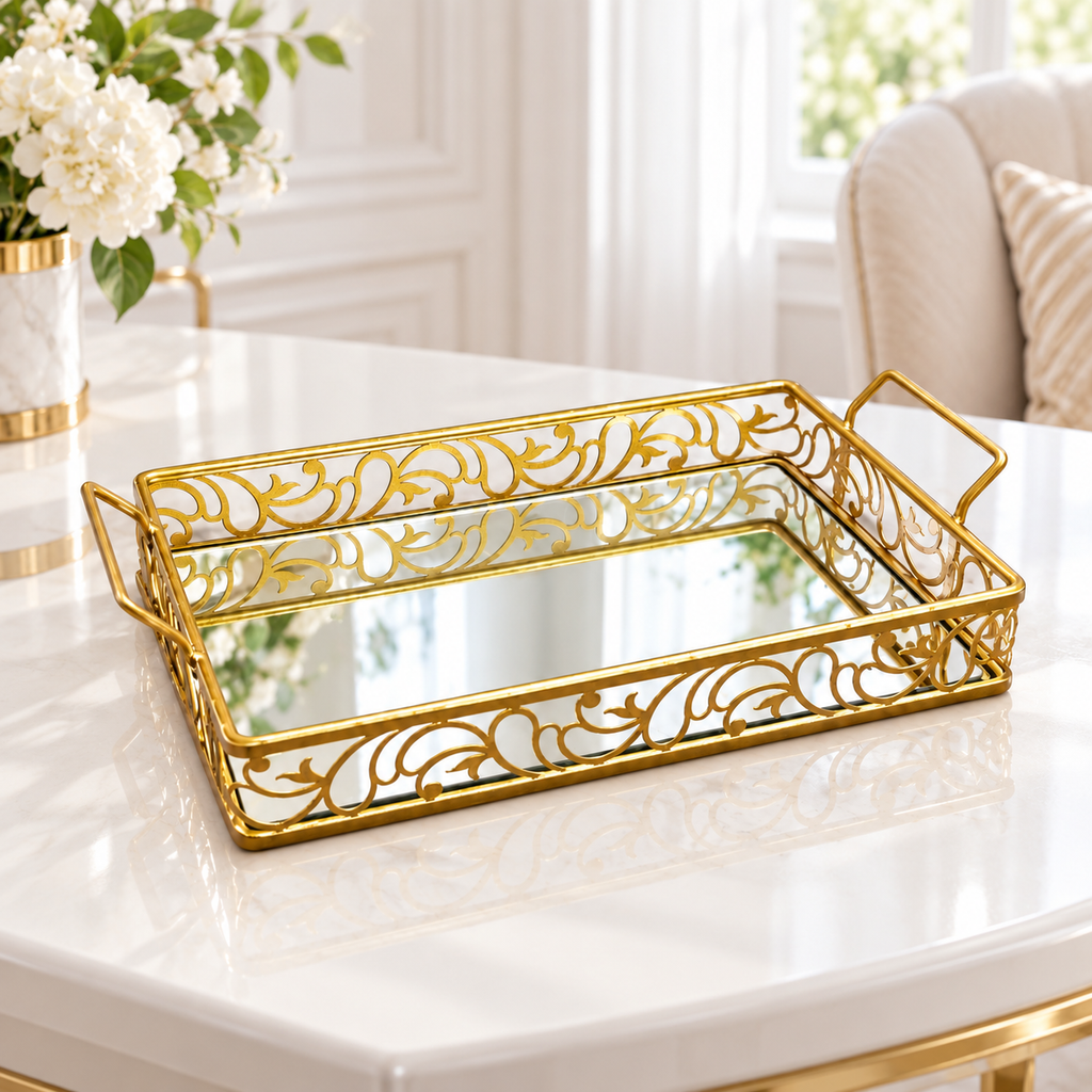 Luxury Golden Mirror Cosmetic Organizer Tray