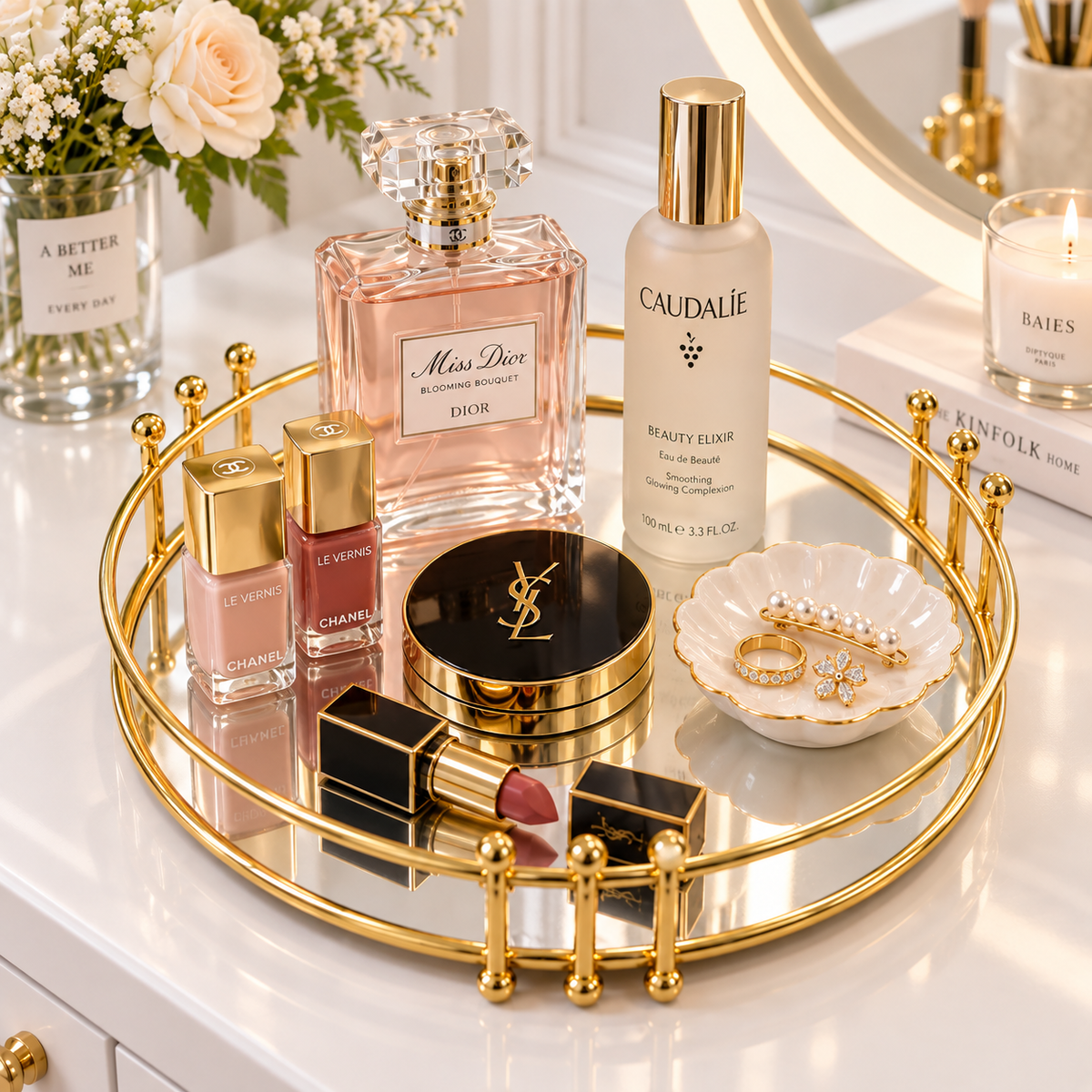 Luxury Golden Marble Cosmetic Organizer Tray