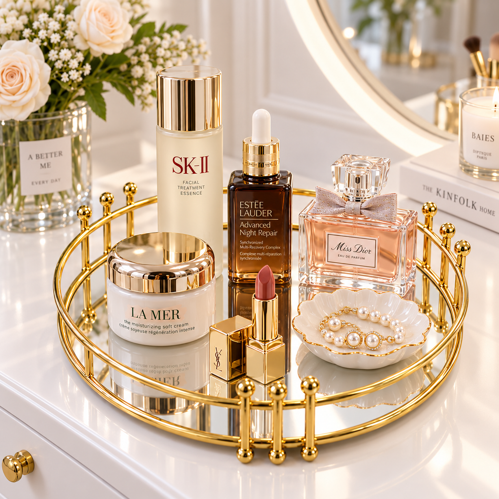 Luxury Golden Marble Cosmetic Organizer Tray