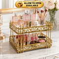 Luxury 2-Tier Gold Cosmetic Organizer Tray – White & Black Marble Design