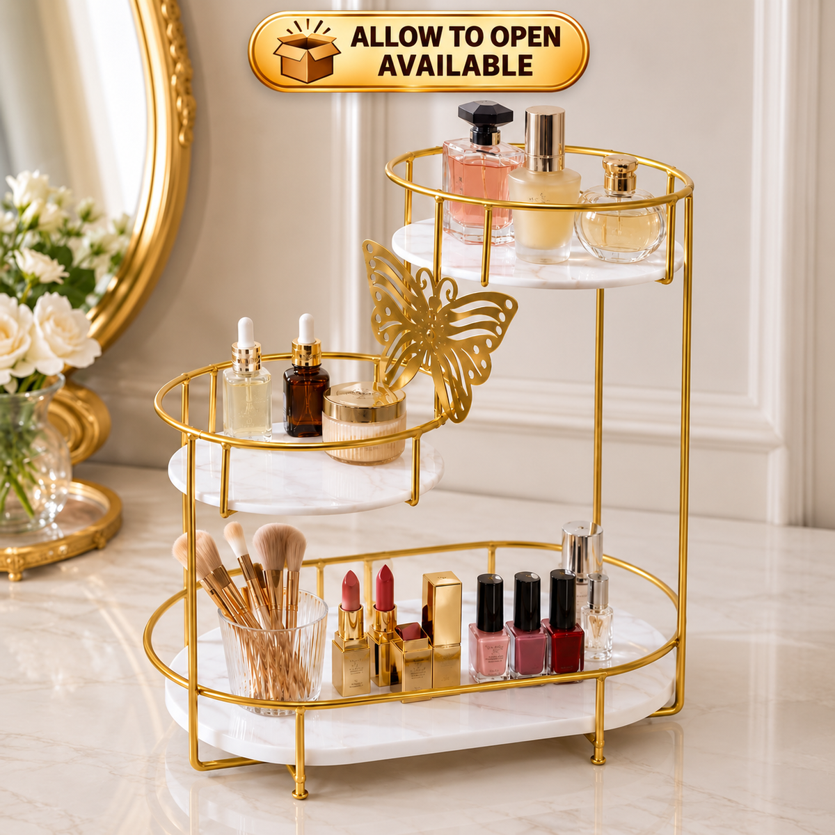 Aizal 3 Tier Butterfly Luxury Organizer – Elegant Makeup, Perfume & Skincare Storage Rack
